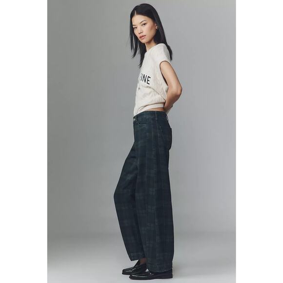 $180 New Damson Madder Neve High Rise Straight Jeans - Blue Plaid - 2 - Picture 3 of 14